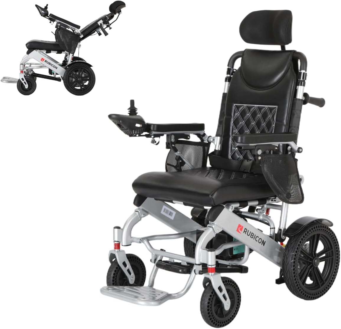 Rubicon DX11 - Reclining Foldable Electric Wheelchairs for Adults - Longest Range 25 Miles of Freedom: Airline Approved Deluxe Electric Wheelchair with Dual 12AH Lithium Batteries, 600W Motor (Model7)