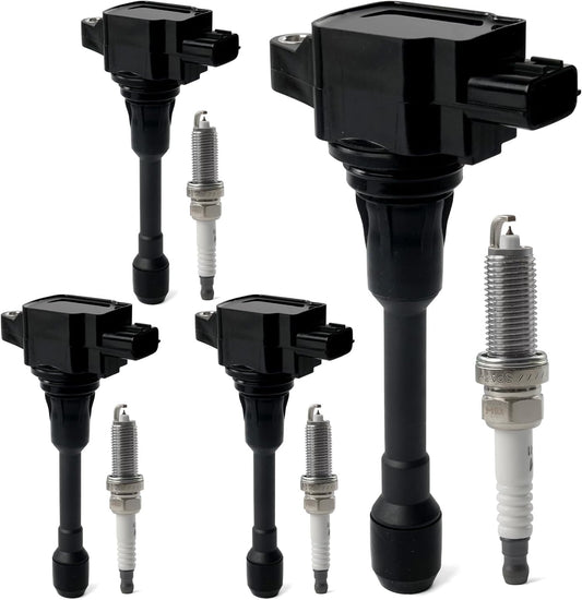 Set of 4 Ignition Coil Pack & Iridium Spark Plugs Compatible with 2005-2019 Nissan Altima Cube Rogue Sentra NP300 Versa NV200 Infiniti FX50 M56 Q70 QX60 QX70 1.6L 1.8L 2.0L 2.5L L4 Replace UF549 C1696