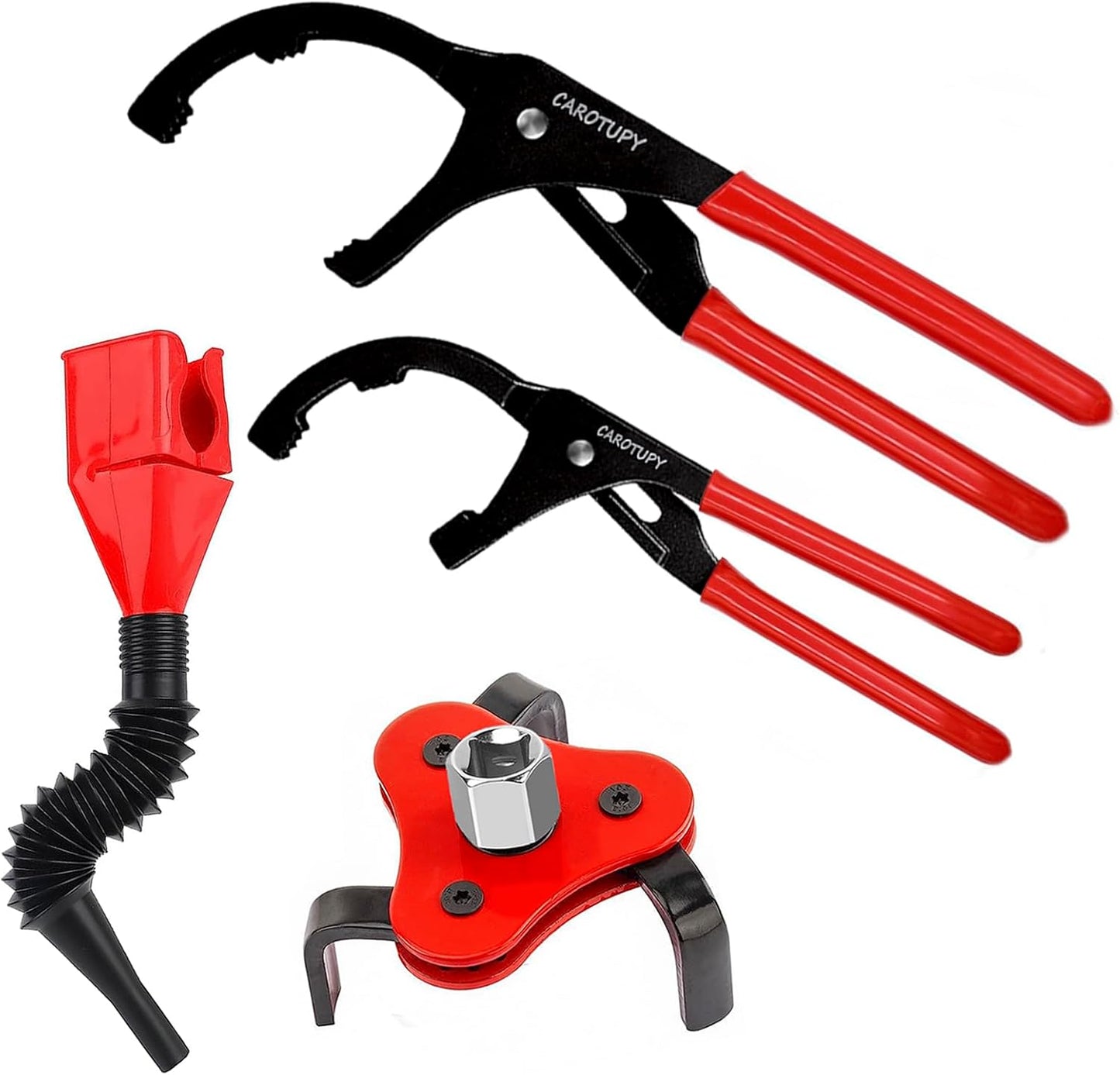 6Pcs Oil Filter Pliers Set, Universal Oil Filter Wrench with Oil Funnel, 10" & 12" & 14" & 16" Premium Oil Filter Removal Tool From 1-1/4" to 8-1/2"