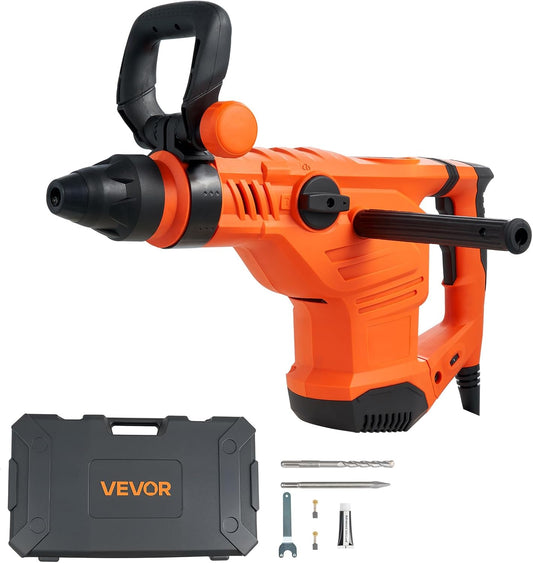 VEVOR 1-3/4" SDS-Max Rotary Hammer Drill, 13Amp Corded Drills, Heavy Duty Chipping Hammers w/Vibration Control & Safety Clutch, Electric Demolition Hammers, Power Tool For Concrete