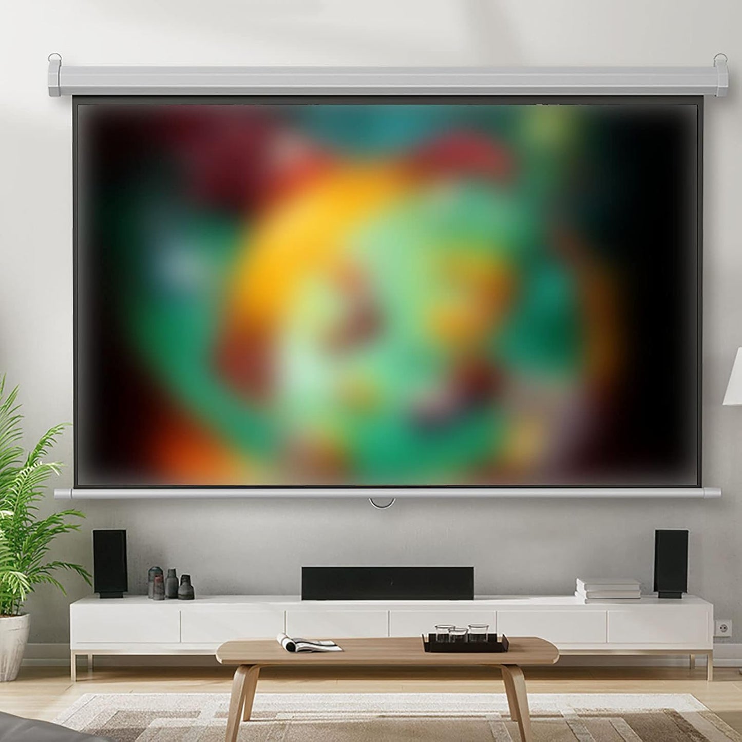 Wall-Mounted Projection Screen - 4:3/16:9 HD Portable Projection Screen Manual Pull Down Retractable Movies Screen with Auto-Lock, for Home Movie Theater, Slide/Video Showing (100) ( 72inch 4:3)