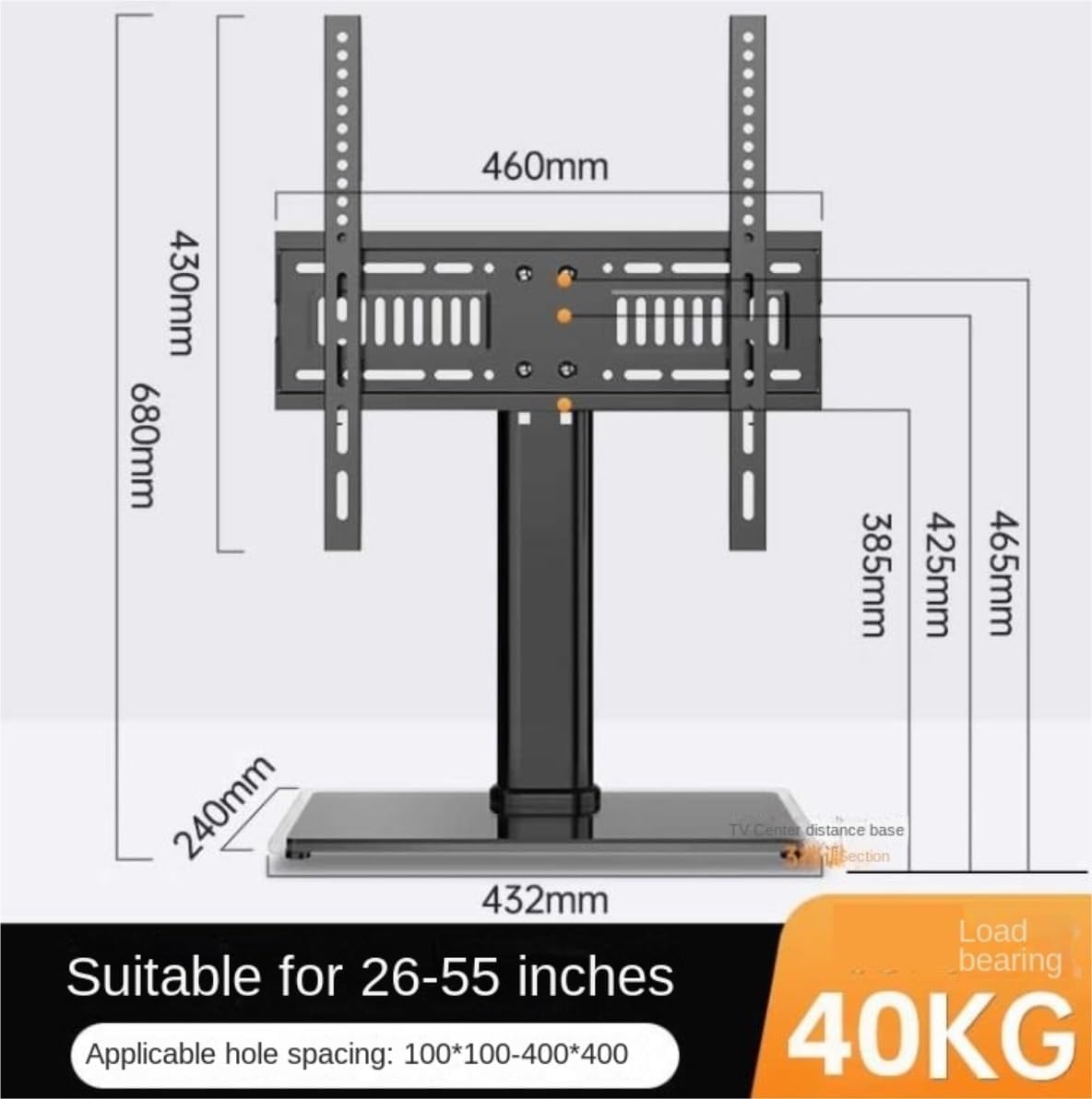 TV Mounts,TV Stand TV Bracket Universal TV Stand for 26-55 Inch TVs, Height Adjustable TV Mount Stand with Tempered Glass Base, Holds Up to 88 Lbs TV Mount Stand for Living Room Be