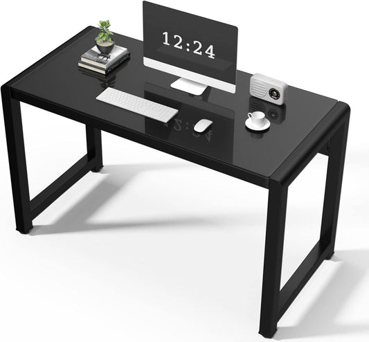 TY ARTS & CULTURE Computer Desk 47.2" Tempered Glass Desk Study Writing Table Personal Workstation Home Office Desk, Modern PC Laptop Desk USB Accessory Attribute Professional Office Desk Black Desk