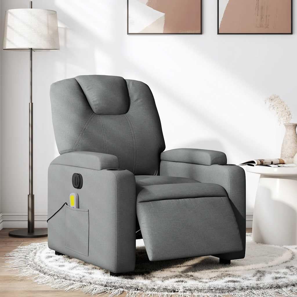 vidaXL Electric Massage Recliner Chair - Wingback, Dark Gray Fabric, Automated Reclining, Vibration, Cup Holders for Living Room Comfort