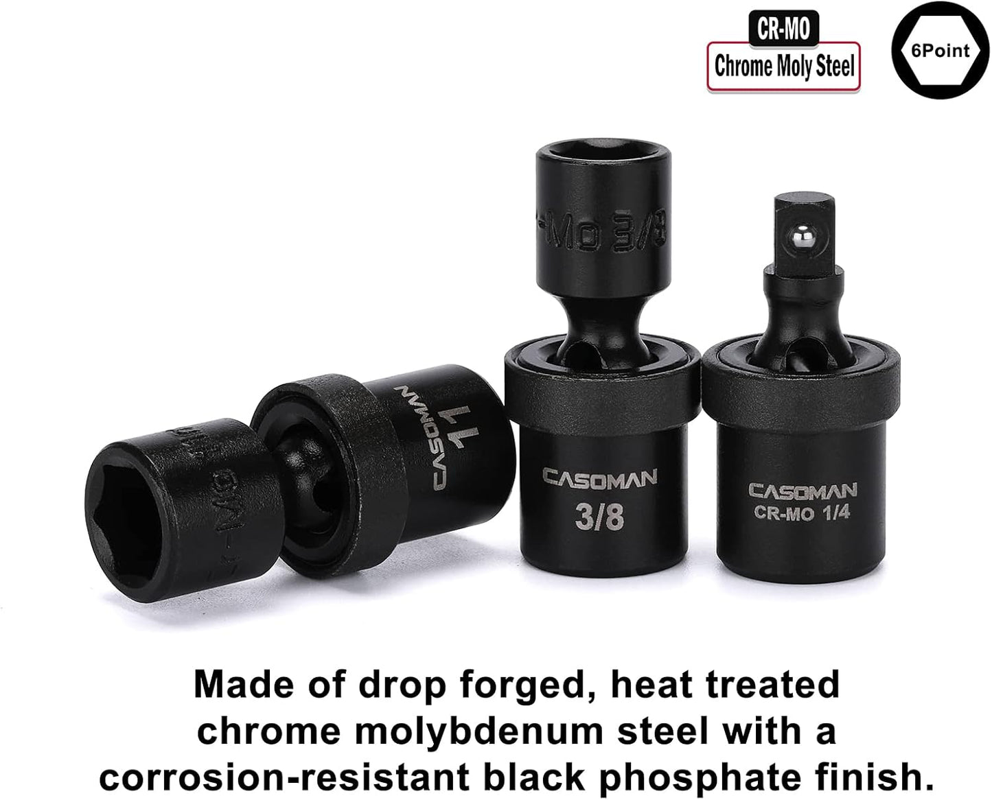 CASOMAN 1/4 Inch Drive Master Impact Socket Set with Adapters, U-Joint, Extensions & Torx Socket, 86-Piece, 6-Point, SAE/Metric, Standard/Deep, CR-V