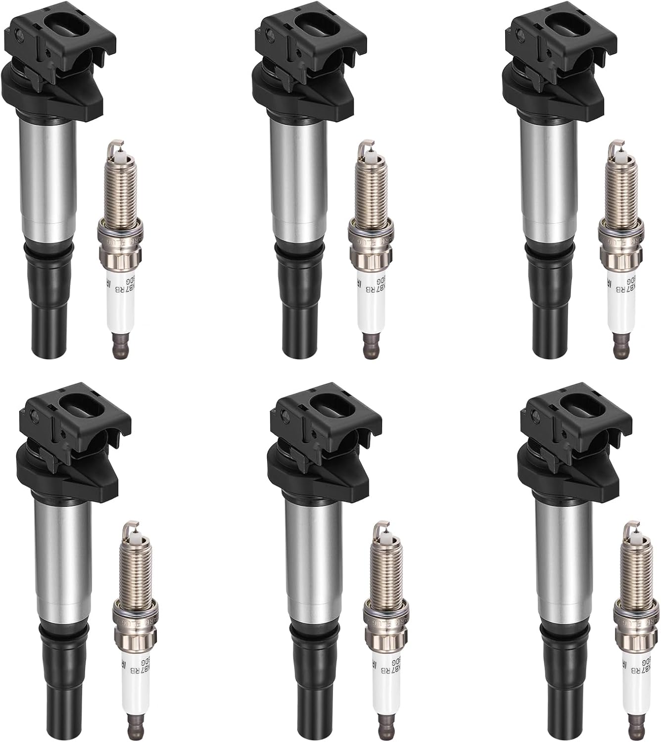 BDFHYK Ignition Coil Pack and Double Iridium Platinum Spark Plugs Compatible with BMW 328i xDrive 528i X3 525i 530i 325i 325xi 330i 330xi X3 Z4 X5 3.0L 2.5L L6 0221504470 12120032137 UF592, Sets of 6