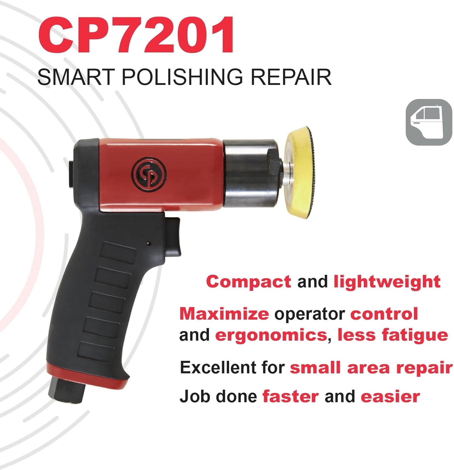 Chicago Pneumatic CP7201-3 Inch (75 mm) Air Polisher, Pistol Handle, Hook & Loop - 2,500 RPM