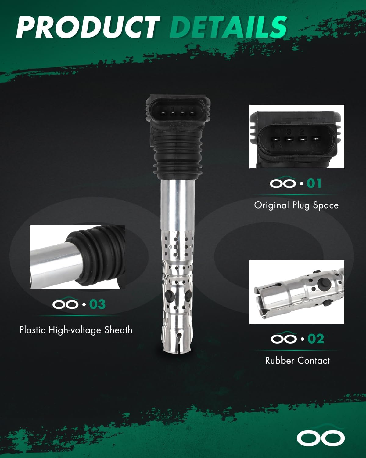 SCITOO ignition coils 4+Spark Plugs 4 4pcs Replacement for P-assat 1.8L 2001-2005,for J-etta 1.8L 2001 2002 2003 2004 2005,for A-udi A4 1.8L 2001-2007 Replace UF411 UF-437, UF-580, CO044