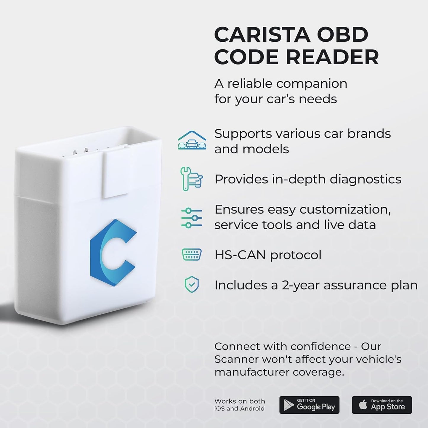 Carista OBD - Bluetooth OBD2 Scanner - Car Scanner Diagnostic Tool and Code Reader with Access to Diagnostics, Customizations, Service Tools, and Live Data - Subscription Required