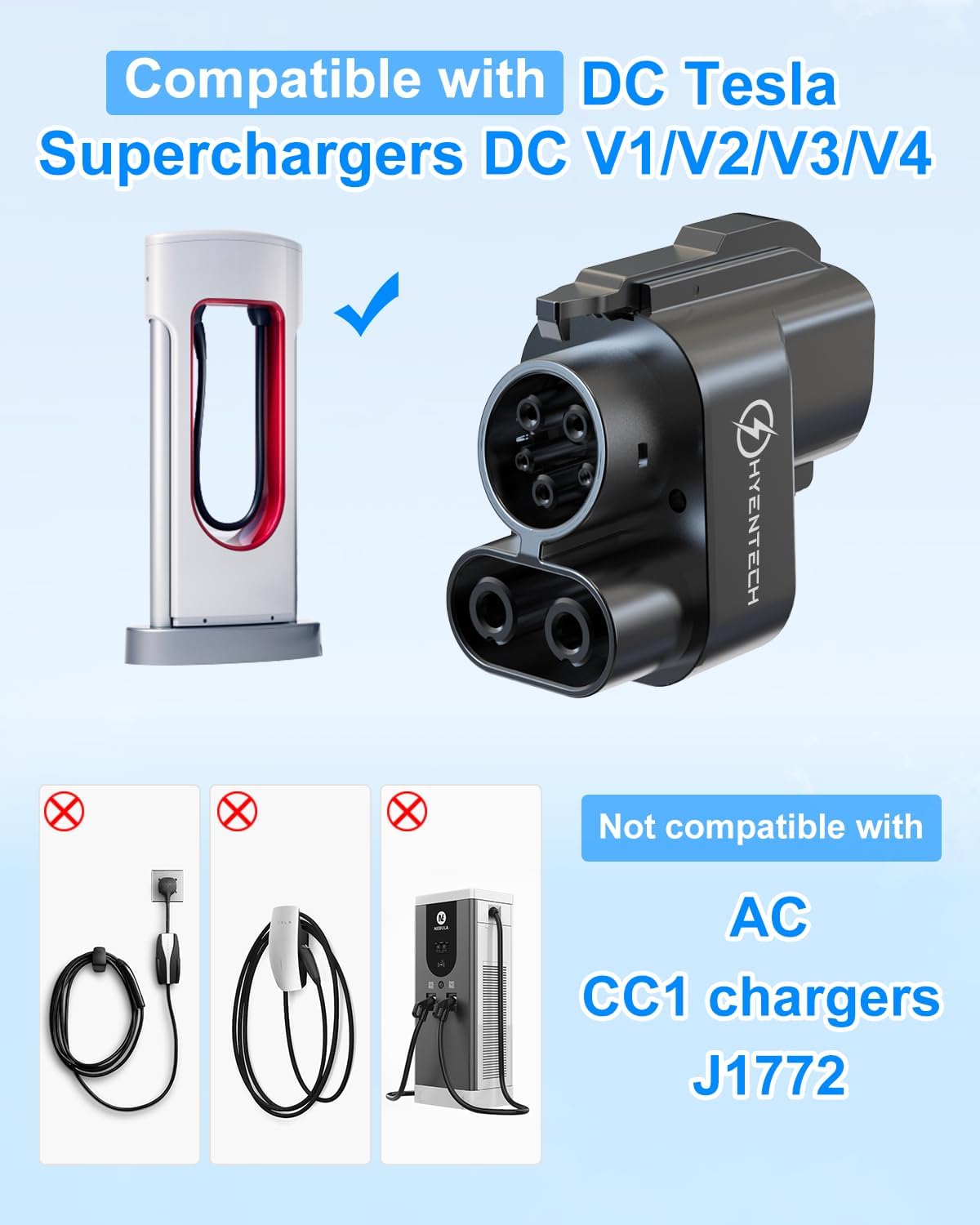 2025 Upgraded NACS to CCS Adapter [Max 500A 1000V],Tesla Supercharger to CCS1 Charger Adapter,Fast Charge Tesla Supercharger Adapter Compatible withFord,Rivian,GM,Volvo and Polestar