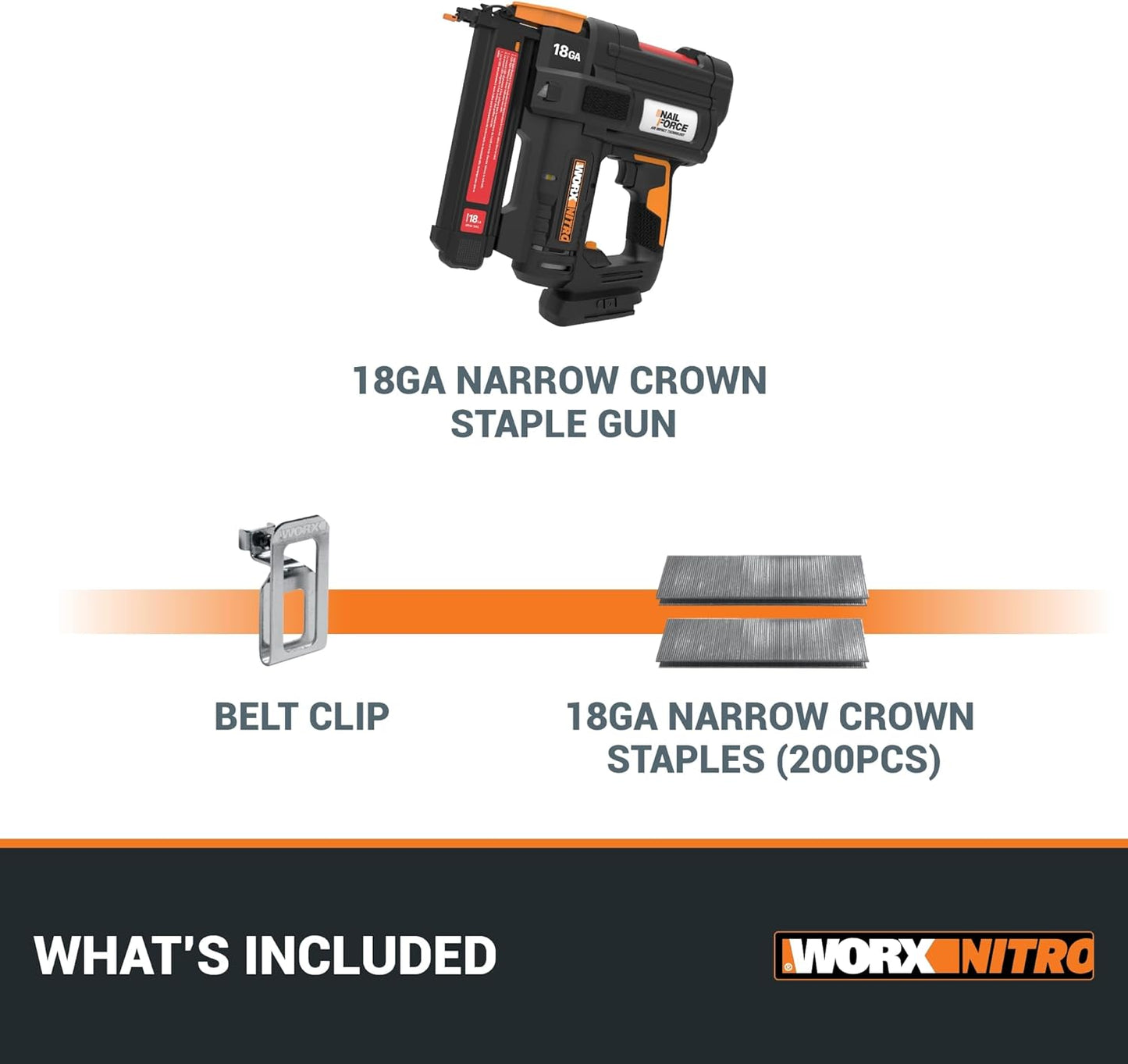 Worx Nitro 20V Cordless 18-Gauge Narrow Crown Stapler, Cordless Staple Gun Fires Up to 80 Staples/Min, Battery Powered Staple Gun with Tool-Free Jam Release WX844L.9 – Tool Only