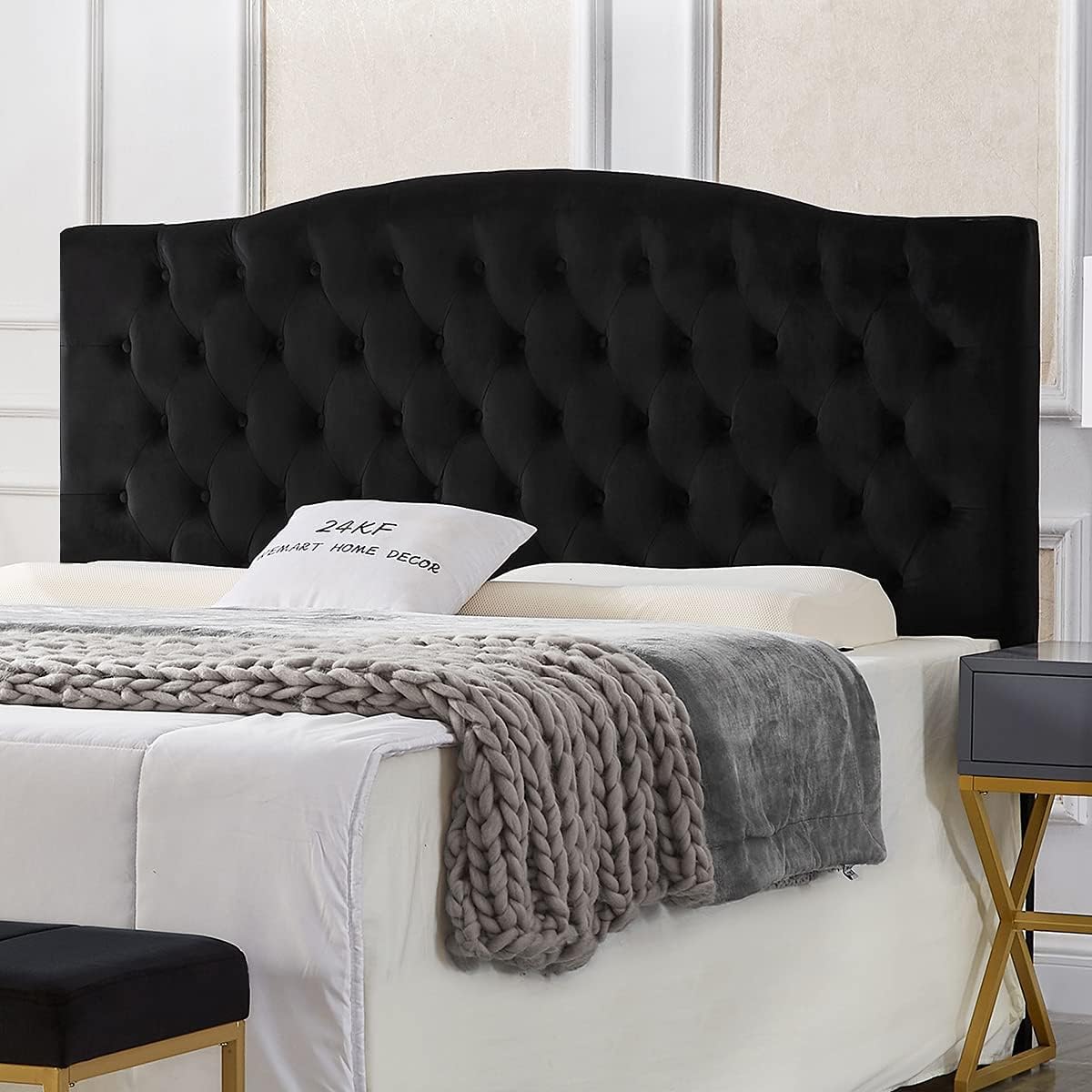 24KF Upholstered Tufted Button Linen Fabric Headboard,Comfortable Fashional Headboard King/CA King Size,Ivory