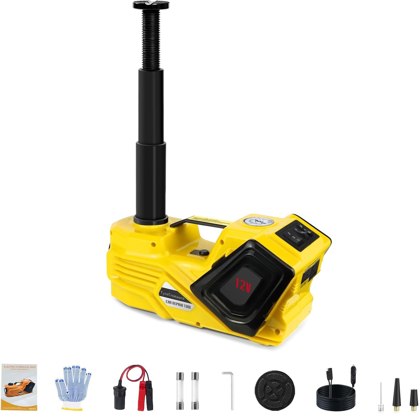 ZAISHANG Electric Car Jack 5Ton 12V Hydraulic Car Jack Lift (Lifting Range: 6.1~17.7 inch) Built-in Safety Hammer, and LED Light for SUV MPV Sedan Truck Change Tires Garage Repair