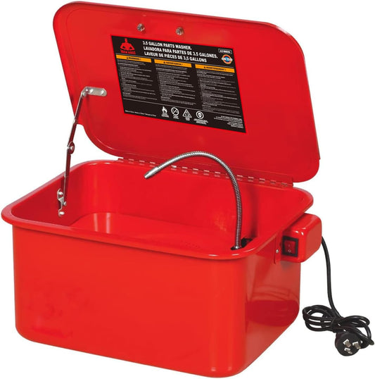 3.5 Gallon Capacity Portable Steel Cabinet Parts Washer with 110V Electric Pump for Wheel Bearings, Gears, and carburetors, Red
