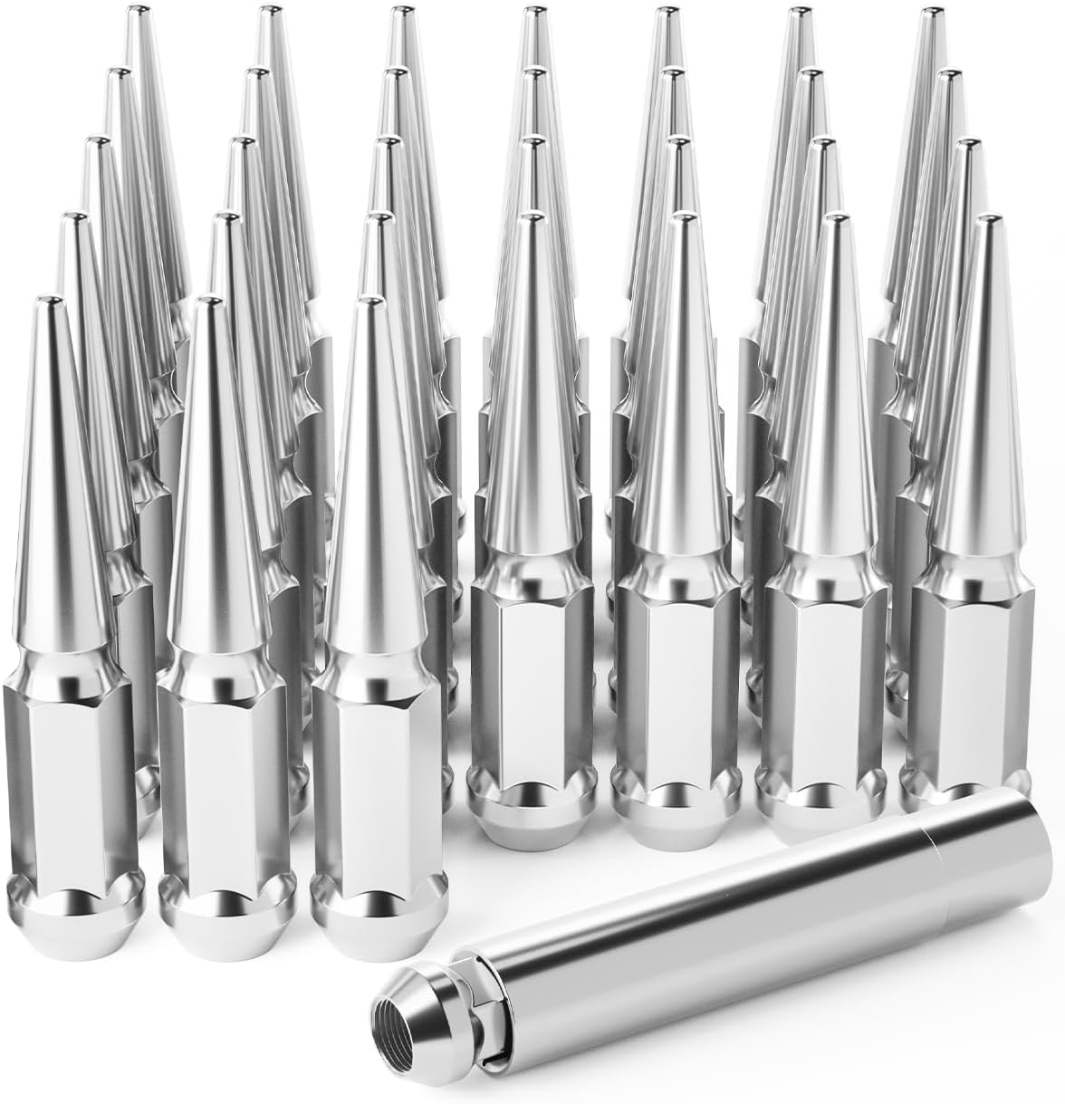 14x1.5 Lug Nuts Black 32 Piece, M14x1.5 Spike Lug Nuts Wheel Accessories Compatible with Chevy Ram Ford GMC