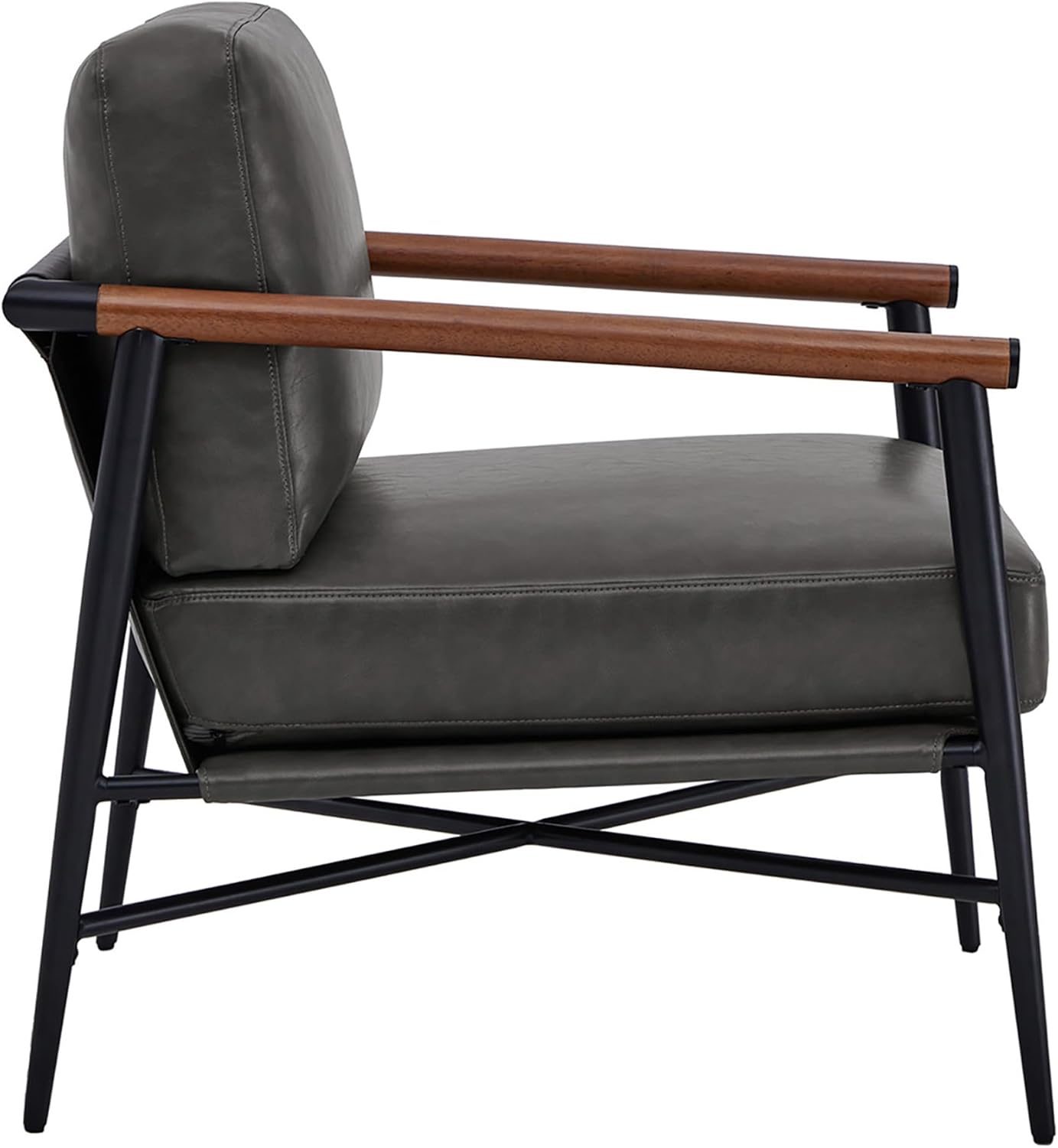 Watson & Whitely Mid Century Modern Accent Chair Set of 2, Faux Leather Armchair Comfy Upholstered Lounge Reading Chair for Living Room Bedroom Cafe Waiting Room, Dark Grey