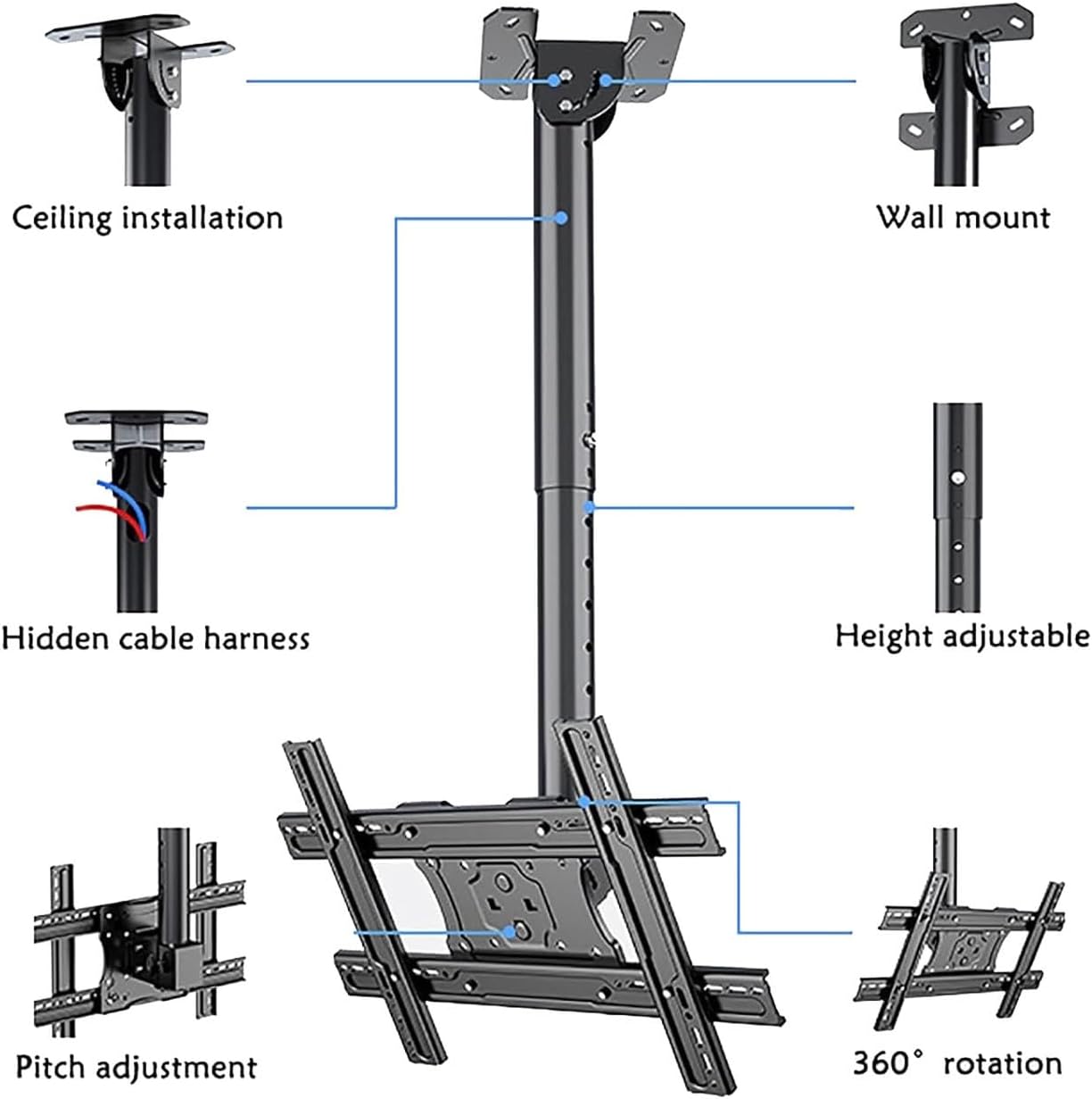 Ceiling TV Mount Wall Mount for TVs Swiveling Ceiling TV Bracket with 45° Tilt Compatible with 32 75 Inch TVs Heavy Duty Adjustable Space Saving Design