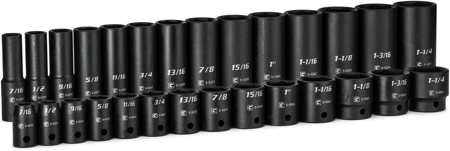 Capri Tools 1/2 in. Drive Shallow and Deep Impact Socket Set, Metric, 10 to 27 mm, 36-Piece with Billet Aluminum Socket Rail (CP55000-36MSDR)