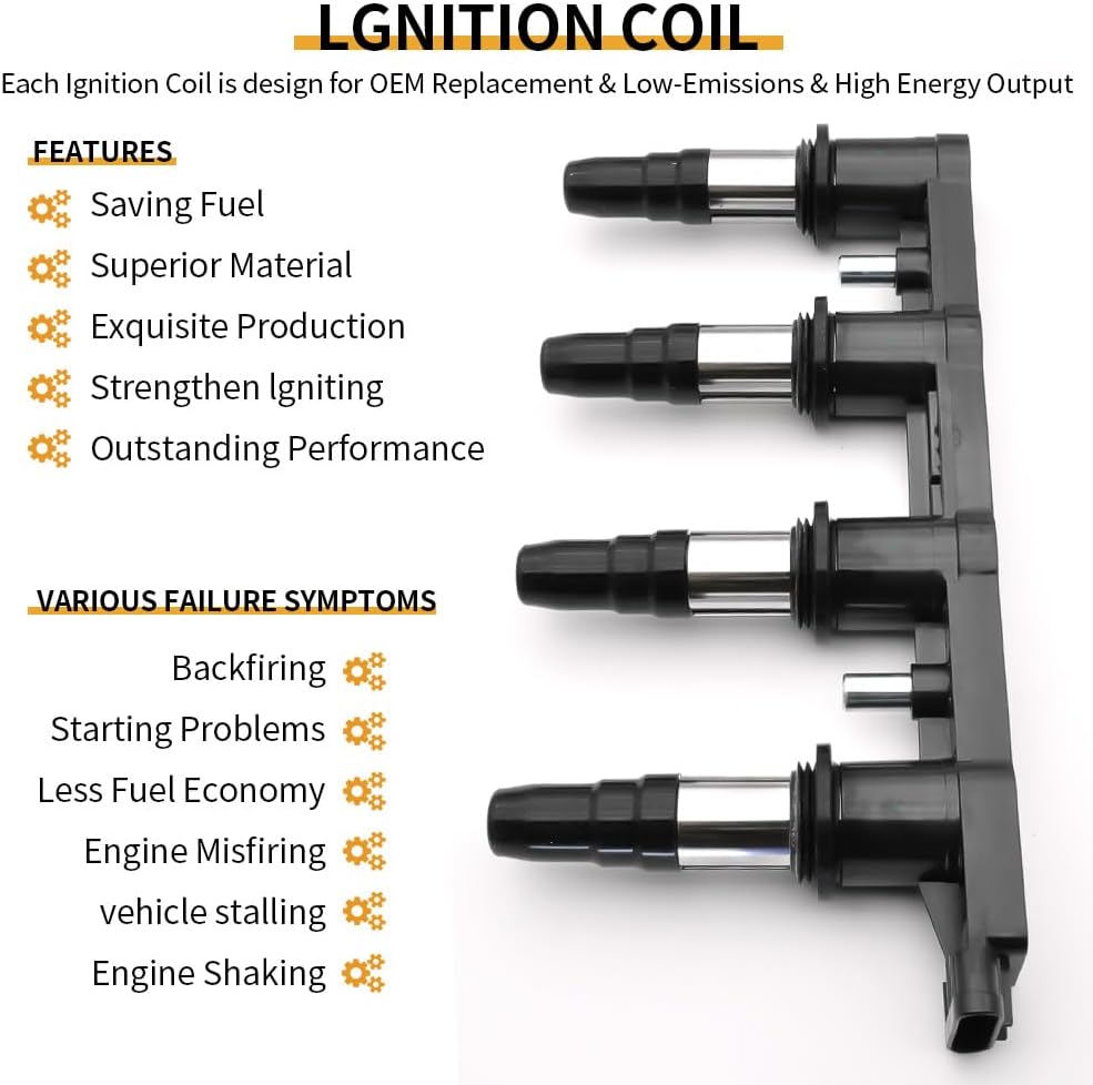 UF620 Ignition Coil Pack Compatible with Chevy Aveo/Aveo5 1.6L 2009-2011, for Chevrolet Cruze 1.8L 2011-2015, for Pontiac G3 Spark Plugs and Coil Packs Kit Replace #C1646 96476983 25186687