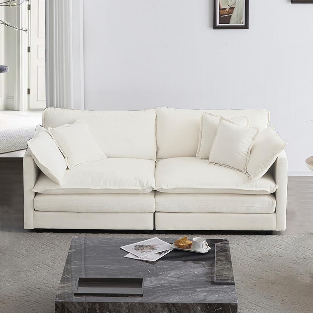 WILLIAMSPACE 41" Single Sofa Chair, Modern Upholstered Armchair with 1 Toss Pillow, Small Cream Couch Chair for Living Room, Deep Seat Reading Sofa for Bedroom Apartment, Chenille Fabric (Cream White)