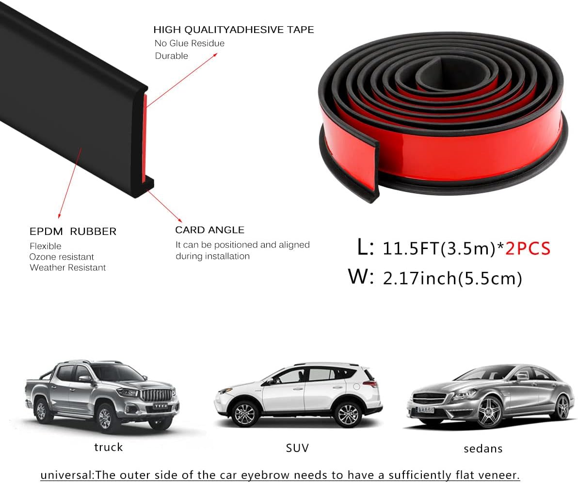 XmuxHai 2.17In(5.5CM)*11.5FT*2PCS Car Wheel Eyebrow Arch Trim Lips Strip Fender Flare Protector Universal Rubber Wheel Eyebrow Protector for Car and Truck Fender Flare Edge Trim (5.5CM)
