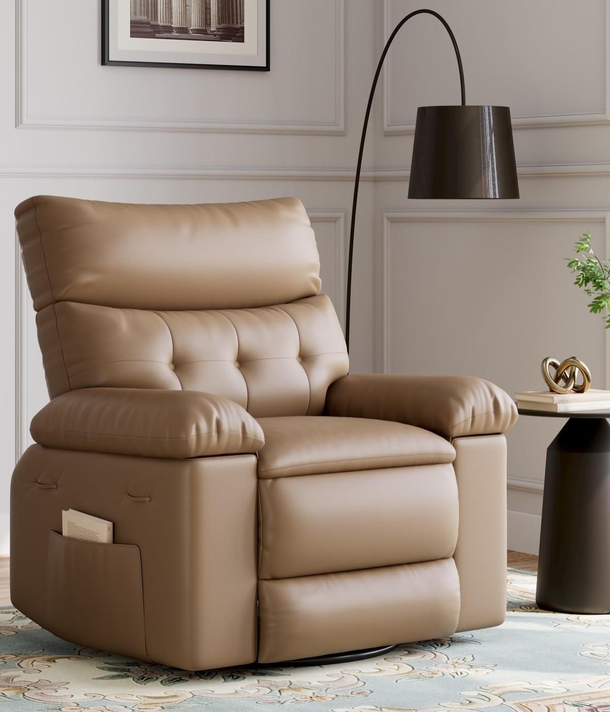 27" Oversized Recliner Chairs with Heat and Massage - 360° Swivel Lazy Recliner Chair for Adults- Manual Rocking Chair with Remote Control for Living Rooms, Bedrooms and Nurseries - Creamy