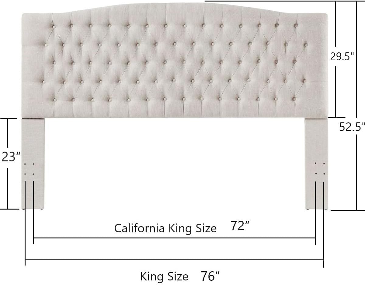24KF Upholstered Tufted Button Linen Fabric Headboard,Comfortable Fashional Headboard King/CA King Size,Ivory