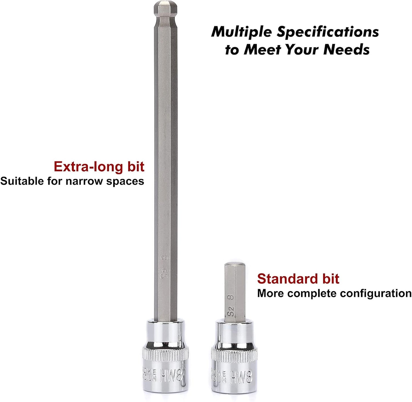 CASOMAN 107 Pieces Bit Socket Set, 1/4", 3/8" and 1/2" Drive, Torx/Tamper Proof Torx/Hex/Ball End Hex, SAE/Metric, S2 Steel Bits