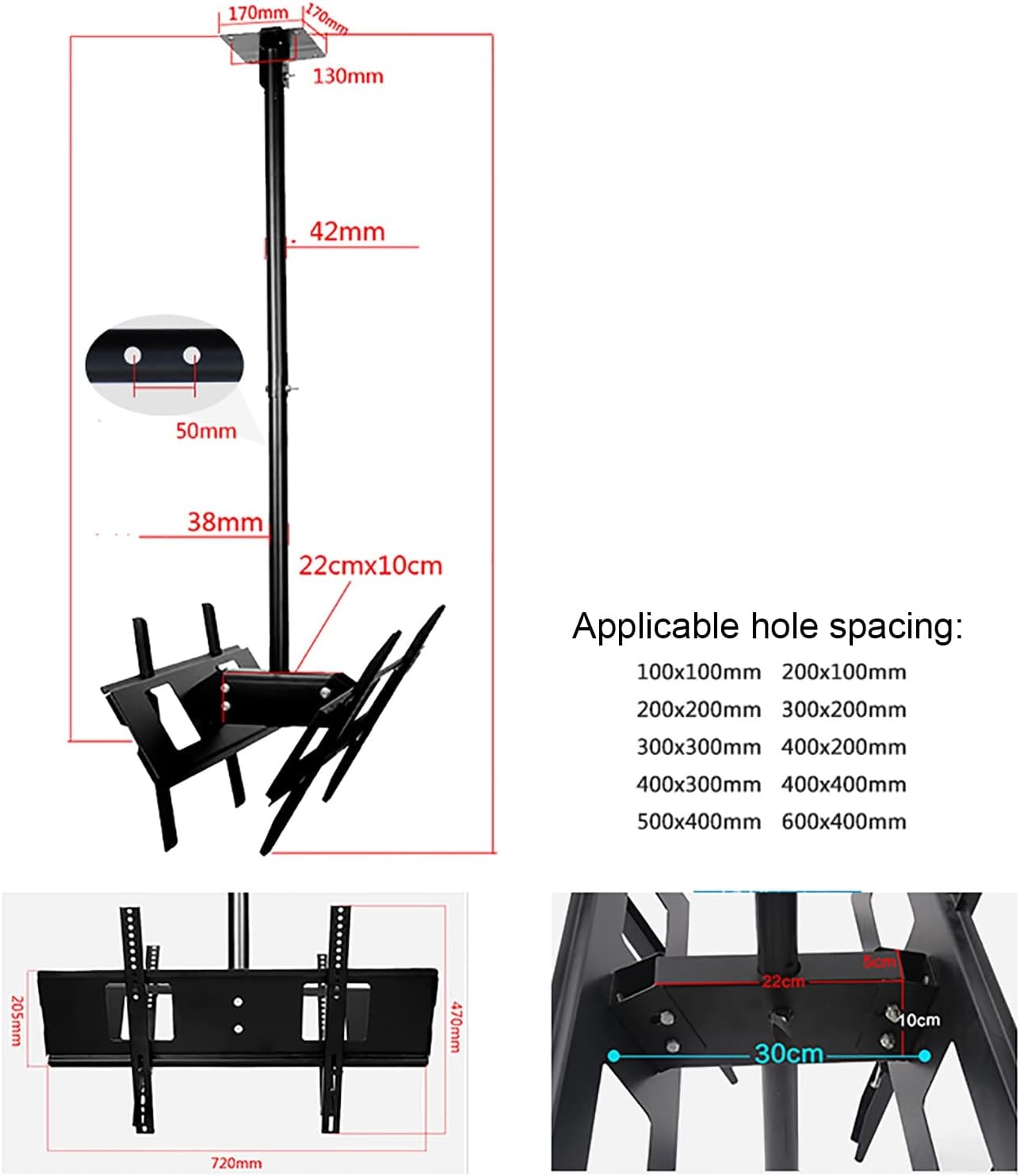 Ceiling TV Mount with Dual Bracket Adjustable Tilt & Swivel for 32 65 Inch LED Displays Supports Two Screens Perfect for Home or Office Use.