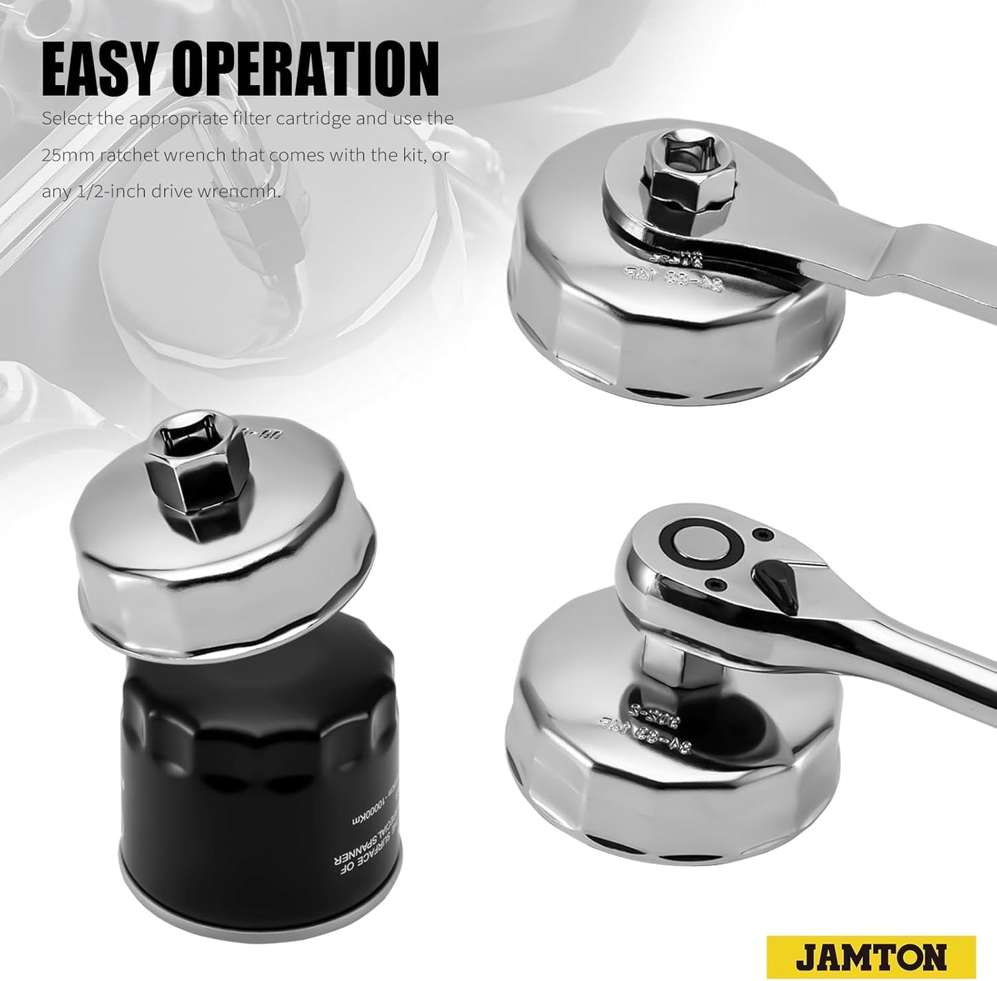 31PCS Oil Filter Wrench Set, Stainless Steel Oil Filter Cap Socket, 1/2" Drive 27mm 32mm 36mm 64mm-101mm Oil Filter Removal Tool, for VW, Ford, Chevrolet, Honda, Toyota, Nissan, Audi, BMW, etc