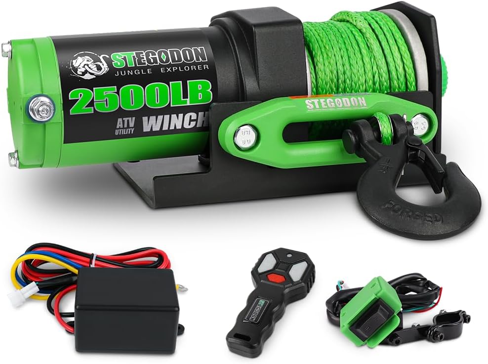 2500 lb. ATV/UTV Electric Winch, 12V Waterproof Steel Cable Winch,Electric Winch with Wired Remote and Wireless Remote for ATV UTV Towing,Boat,Off-Road