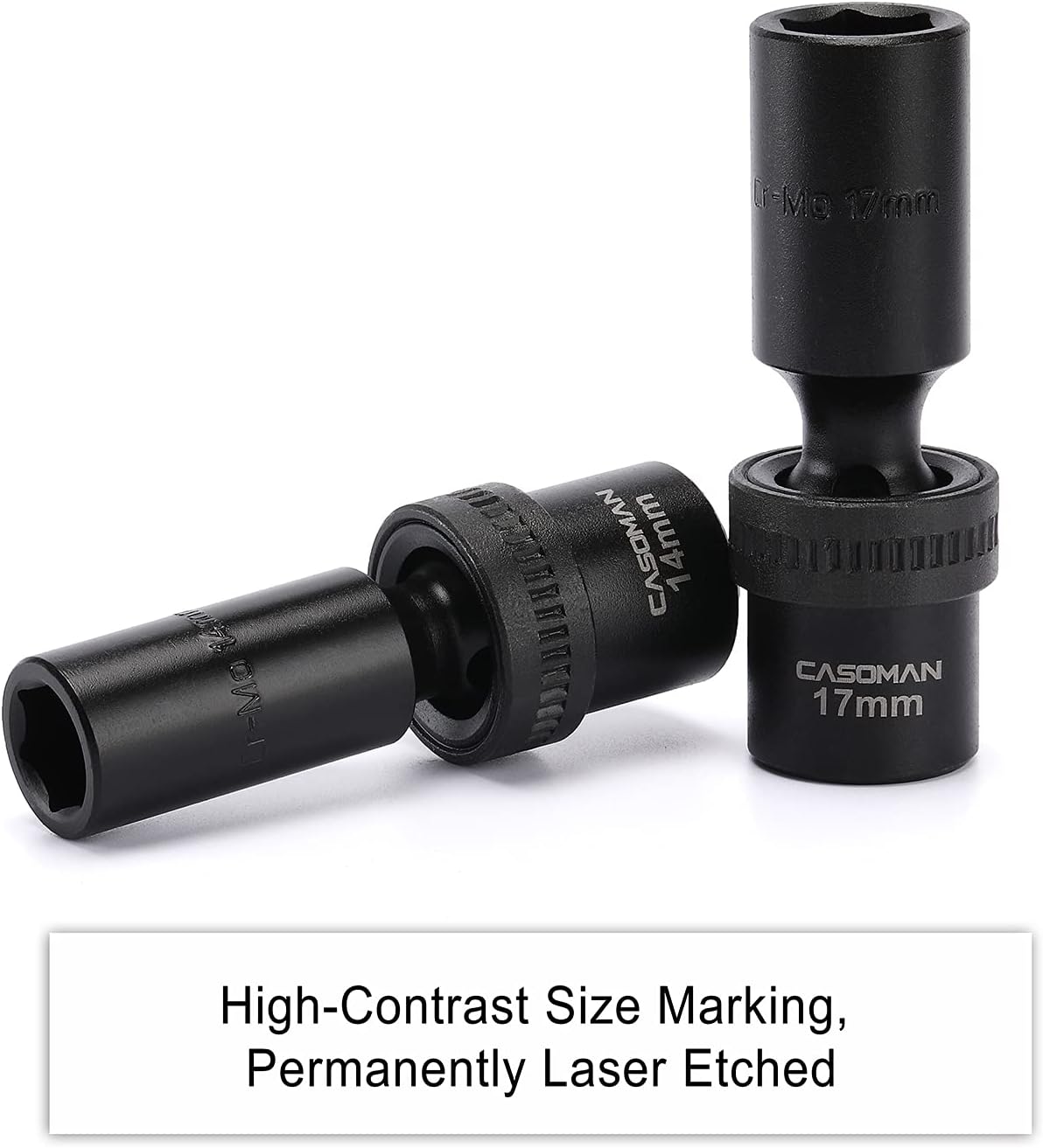 CASOMAN 10 PCS 1/2" Drive Deep Universal Impact Socket Set, Metric,10-19mm