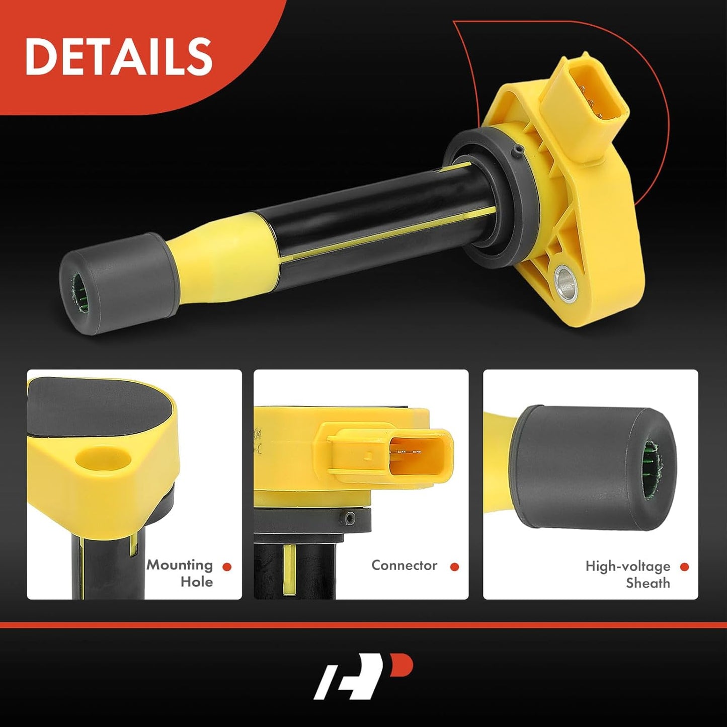 A-Premium (Yellow) Engine Ignition Coil Pack Compatible with Honda Accord 2000-2003, Odyssey 1999-2010 & Acura TL 1999-2008, RL 2005-2008, CL 2001-2003, 3.0L 3.2L 3.5L, Replace# 30520RCAA01, 6-PC Set