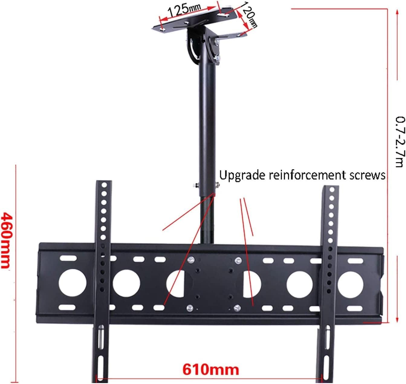 TV Stand/Base Tabletop with Bracket, TV Ceiling Mount for 32-70 Inch Sns 0.7-2.7m Boom 50kg Load 180° Swivel 15° Tilt Black