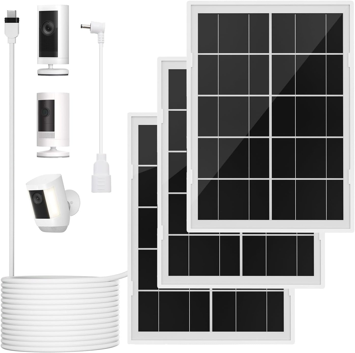 7W Solar Panel for Ring Camera,3Pack Solar Charger for Stick Up Cam, Stick Up Cam Pro, Spotlight Cam Plus/Pro with 10FT/3M Waterproof Long Cable and USB-C to Barrel Plug Adapter