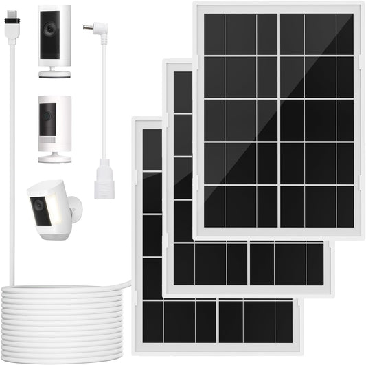 7W Solar Panel for Ring Camera,3Pack Solar Charger for Stick Up Cam, Stick Up Cam Pro, Spotlight Cam Plus/Pro with 10FT/3M Waterproof Long Cable and USB-C to Barrel Plug Adapter
