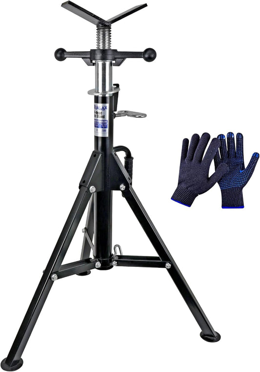 V-Head Pipe Jack Stands, 28"-52" Adjustable Pipe Stand Fits 1/2" - 12" Pipe Capacity w/ 2500LB Load Capacity, Steel Pipe Stand for Welding w/Portable Folding Legs
