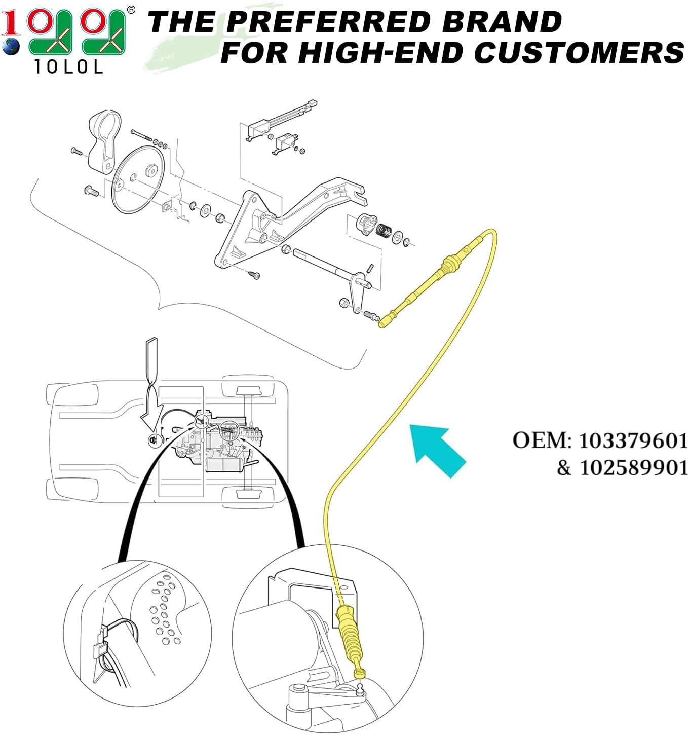 10L0L Golf Cart Forward and Reverse Transmission Shift Cable for Club Car Precedent 2007-up, Replace OEM 103379601 102589901