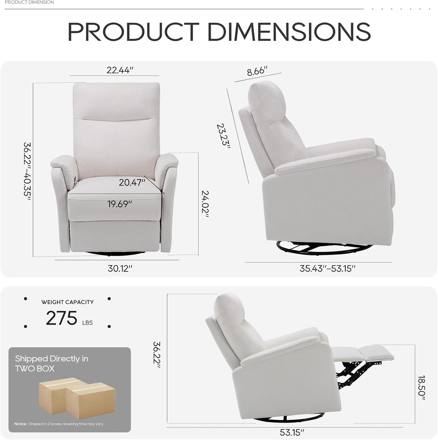 COLAMY Recliner Chair, Living Room Sofa Home Theater Seate with Wide Footrest and Cushion, Swivel Rocker Adjustable Single Couch Modern Bedroom Glider Chairs
