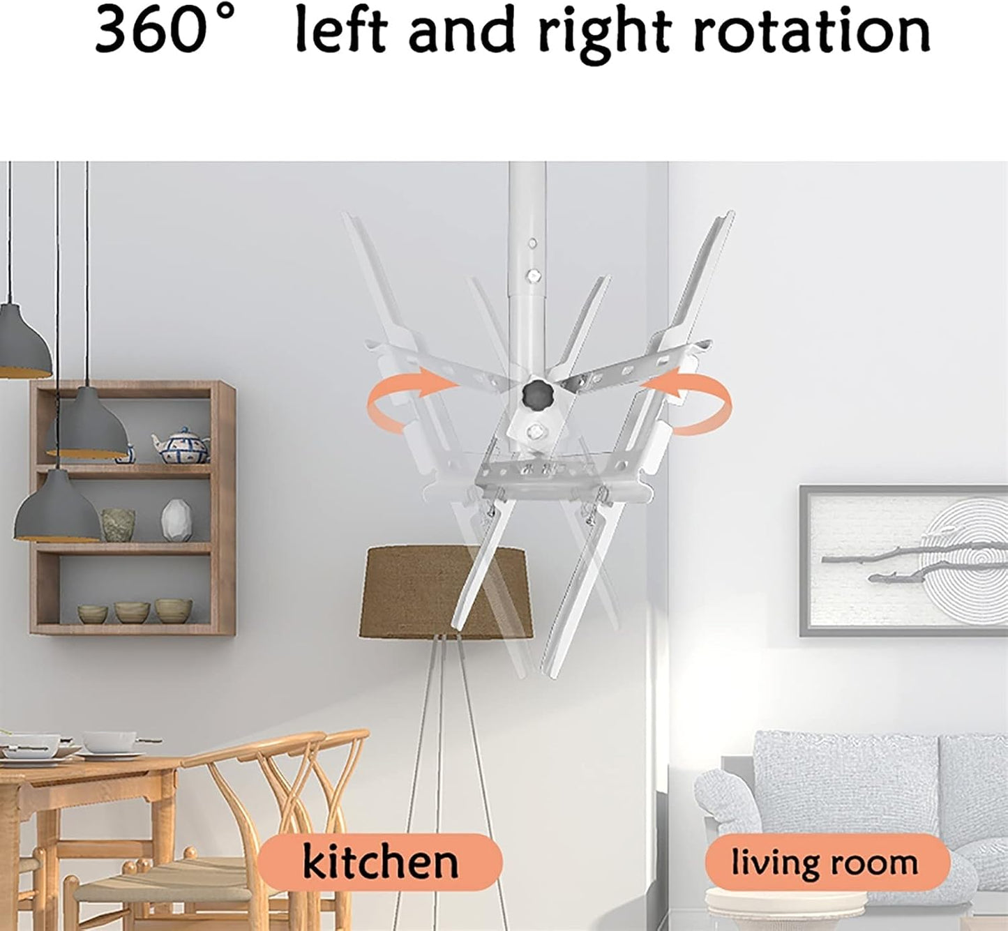 Universal TV Stand tv Wall Mount Full Motion 360° Rotation Ceiling TV Mount, Adjustable Tilt Swivel TV Bracket, Fits 12-32 Inch LCD Flat Sn TVs, White