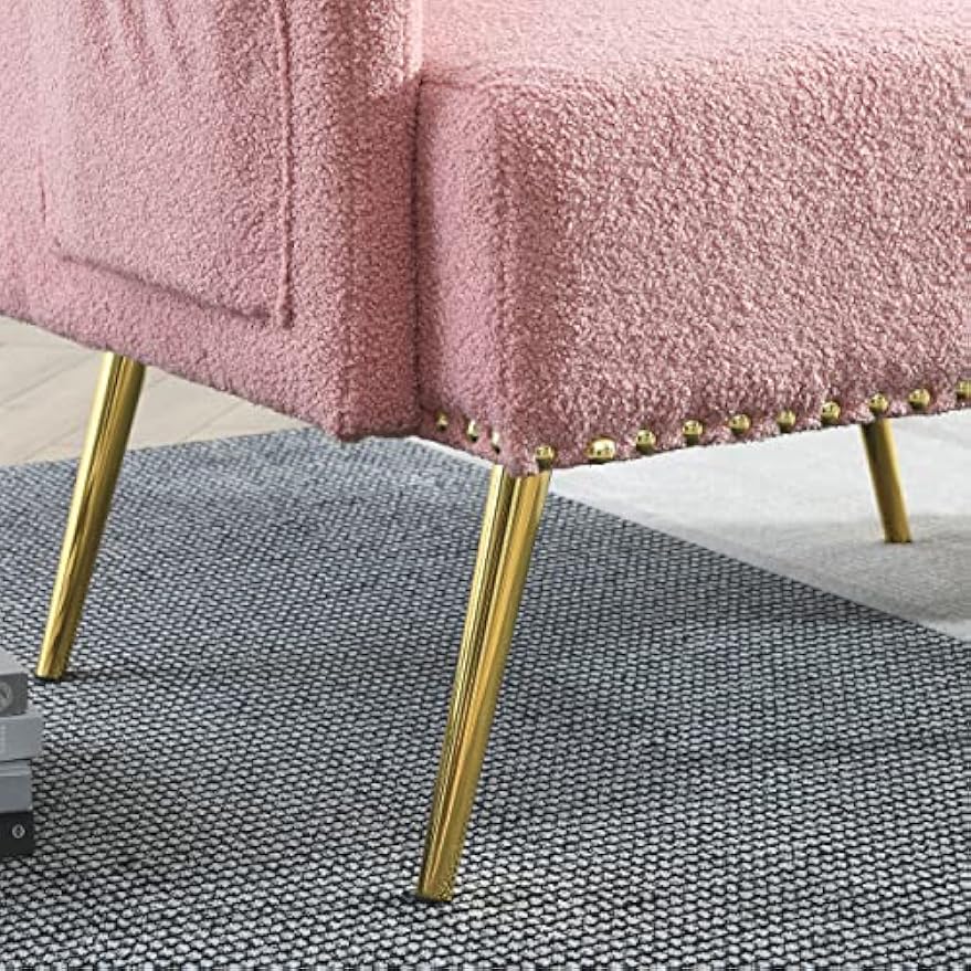 30 "W Modern Chesterfield Tufted Upholstered Chair with Deep Buttons, Living Room Chair, Comfortable Armchair, Gold Hardware Legs, Tufted Chair for Reading or Relaxing, Pink Teddy