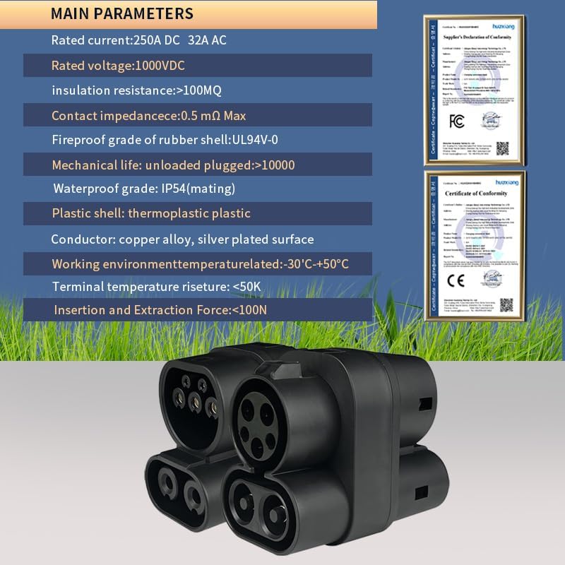 CCS1 to CCS2 Adapter EV Charger Adpater DC 1000V 250A and AC 32A EV Charger Connector Black Type 1 to Type 2 Adapter SAE j1772 to IEC62196