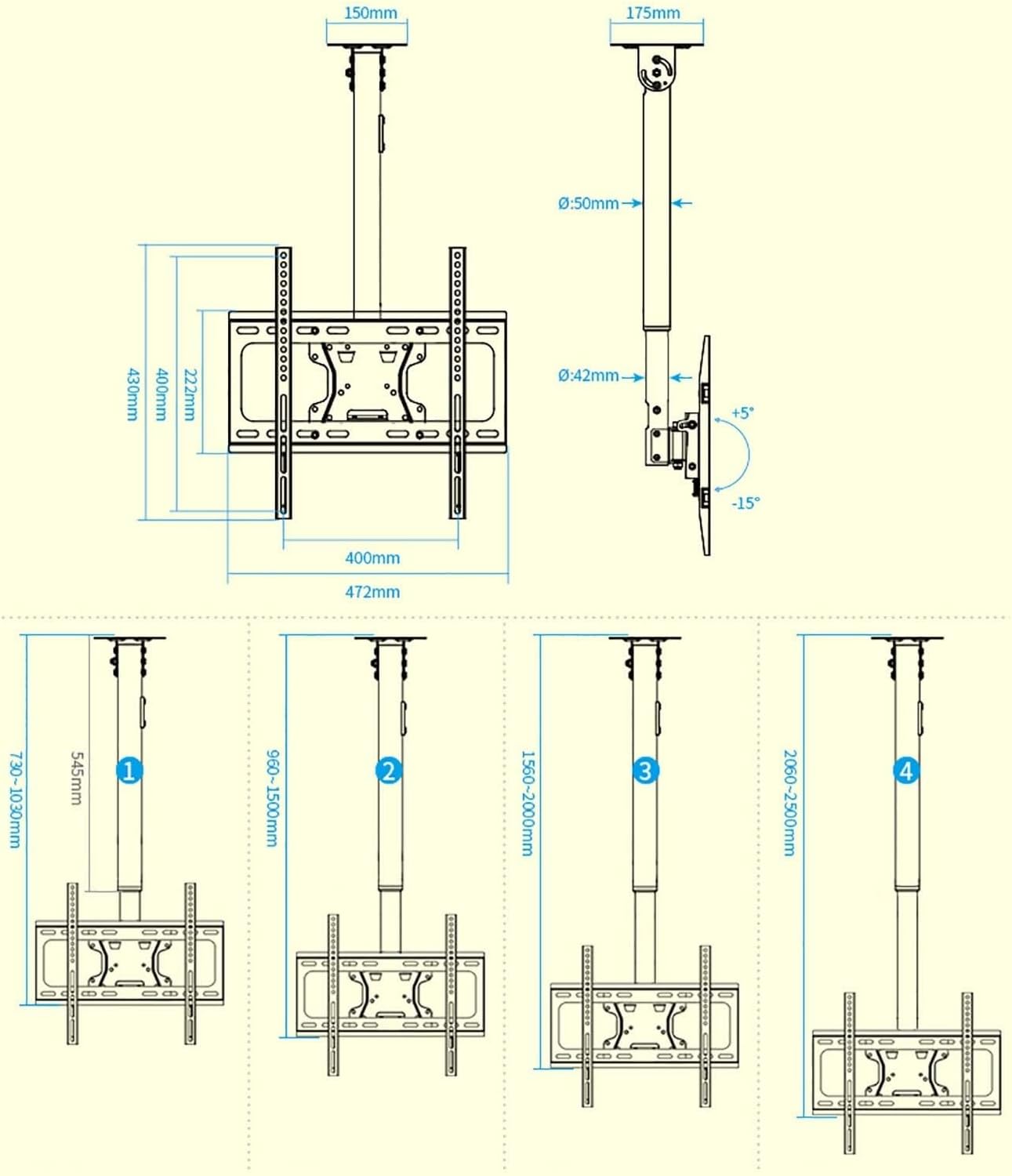 Universal TV Stand Adjustable Ceiling TV Mount Bracket for 32-65 Inch TVs, Full Motion Height Adjustable Swivel Tilting Bracket, Metal Expansion Screw Fixing
