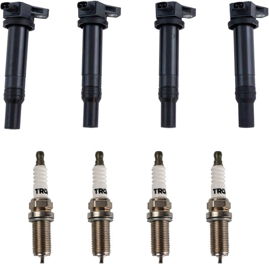 TRQ Ignition Kit Ignition Coil Set Spark Plugs Compatible with 2007-2011 Hyundai Accent 2009-2011 Kia Rio Rio5