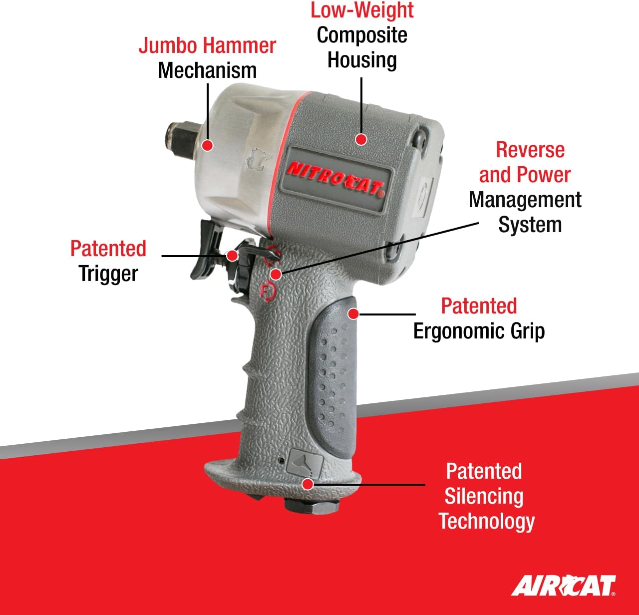 AIRCAT Pneumatic Tools 1076-XL 3/8-Inch NITROCAT Composite Compact Impact Wrench : Low Weight Power Impact Wrench : Tool for Automotive Improvement & Maintenance