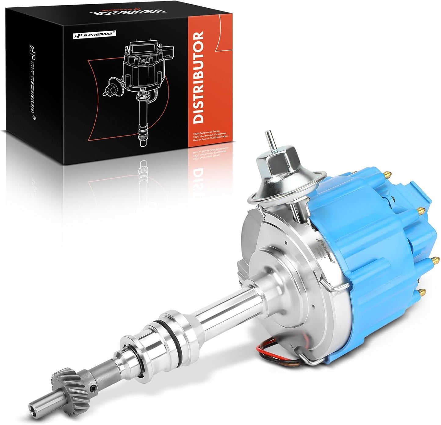 A-Premium Ignition Distributor with Cap and Rotor Compatible with Ford 351C 351M 400 429 460 HEI Distributor 7500 RPM 65K Coil, Red