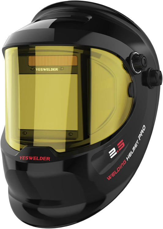 YESWELDER Auto Darkening Welding Helmet with SIDE VIEW, 180° Panoramic View, 1/1/1/1 True Color Solar Powered Welder Hood, Wide Shade 3/5-9/9-13 Welder Mask for TIG MIG ARC CUT and GRIND, LYG-Q800D
