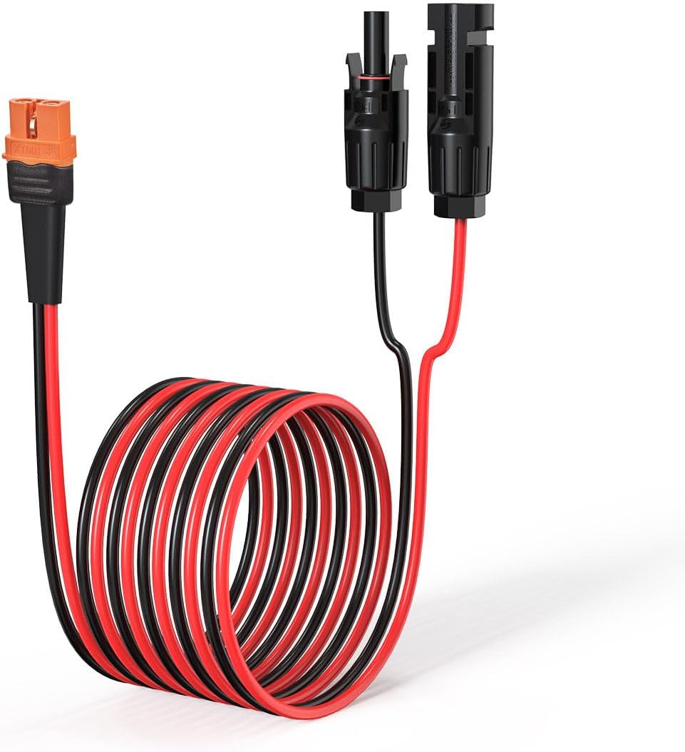 10AWG 25FT Solar to XT60i Cable 2 10 25 35 50 75 100FT Solar Connector to XT60i Adapter Cable for Portable Power Station (25FT)