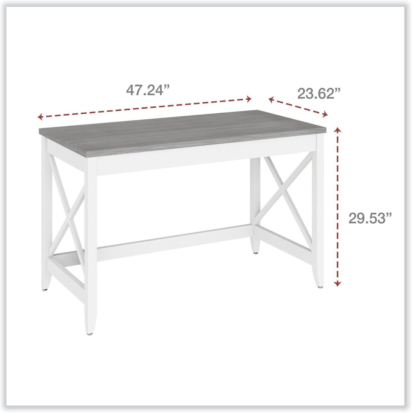 Workspace by Alera Farmhouse Writing Desk, 47.24" x 23.62" x 29.53", Gray