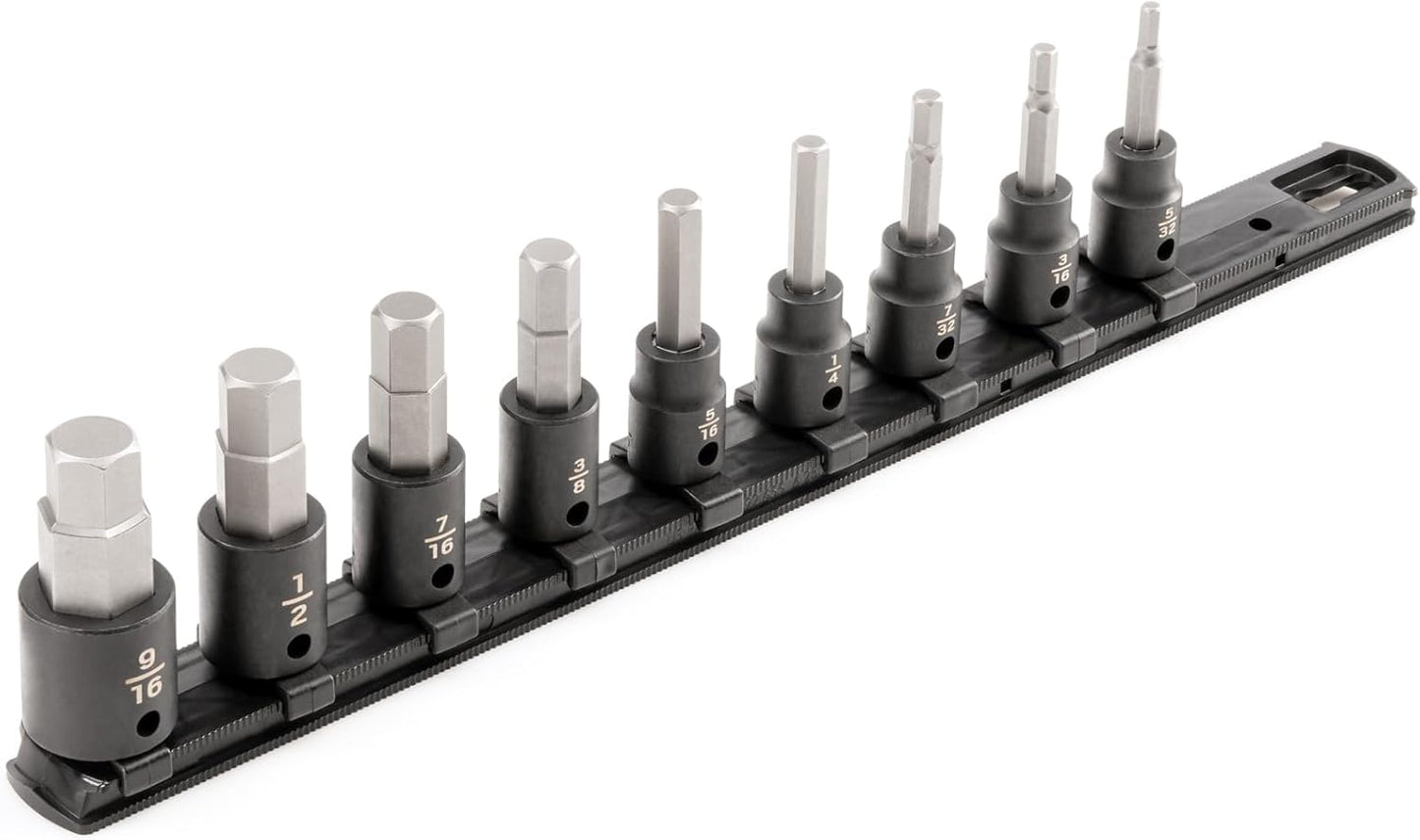 TEKTON 3/8 Inch Drive Hex Impact Bit Socket Set with Rail, 13-Piece (4-14 mm) | SIB91102